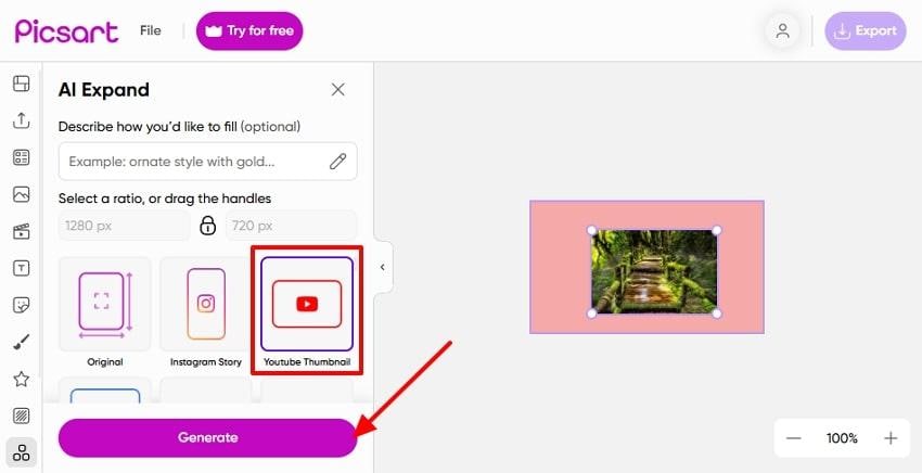 generate ai expanded image picsart