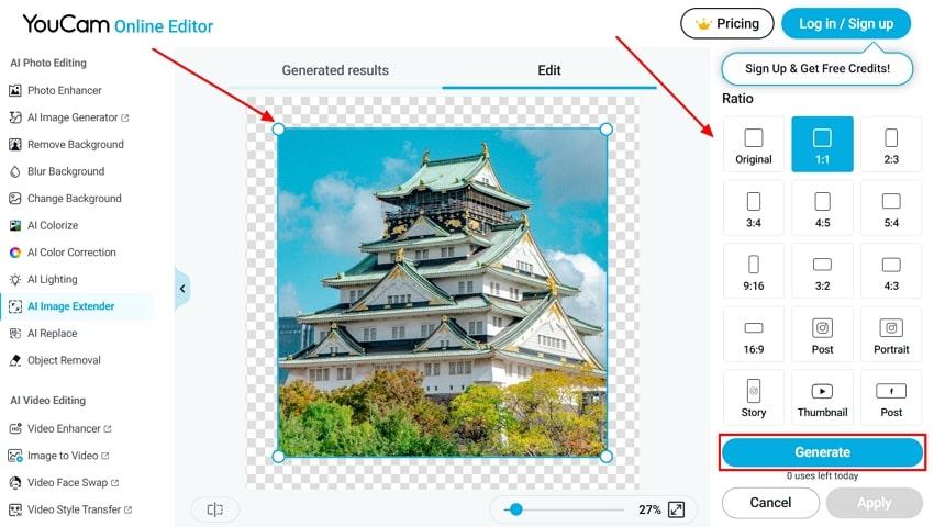 set ratio and generate youcam