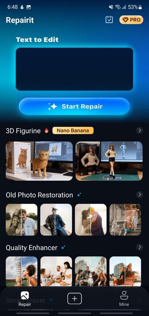 open text to edit repairit feature