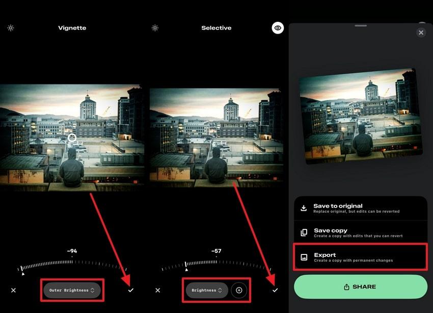 use selective tool and export