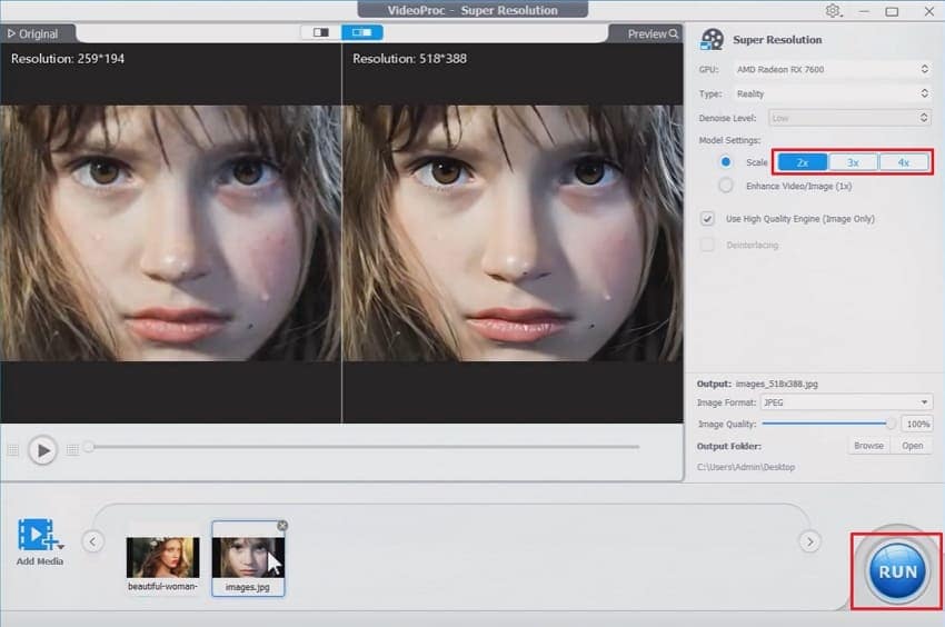 select upscale level sharpen image