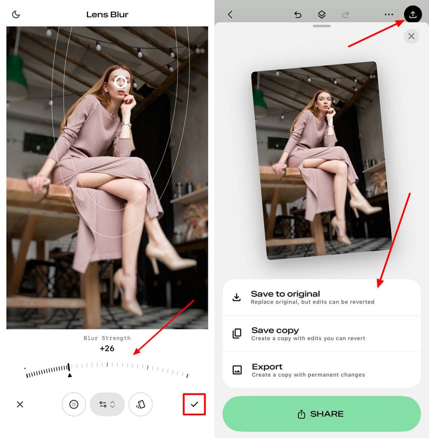 apply blur and save snapseed