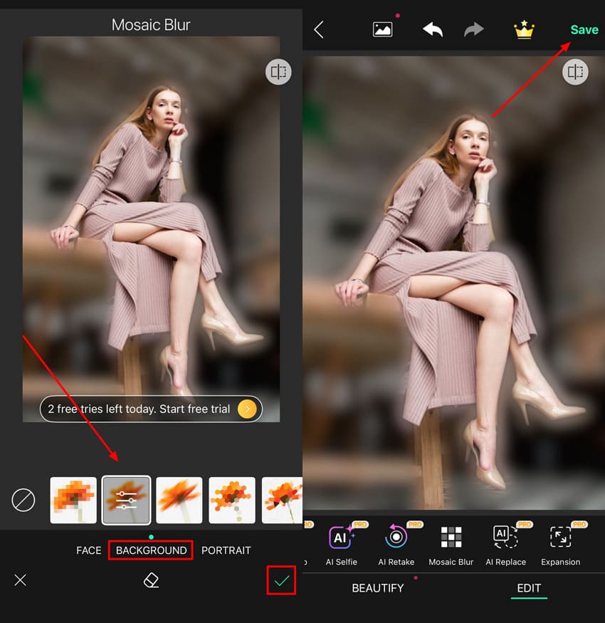 apply blur youcam app