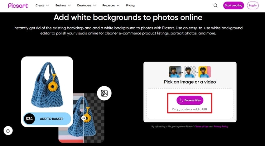 drop image on picsart