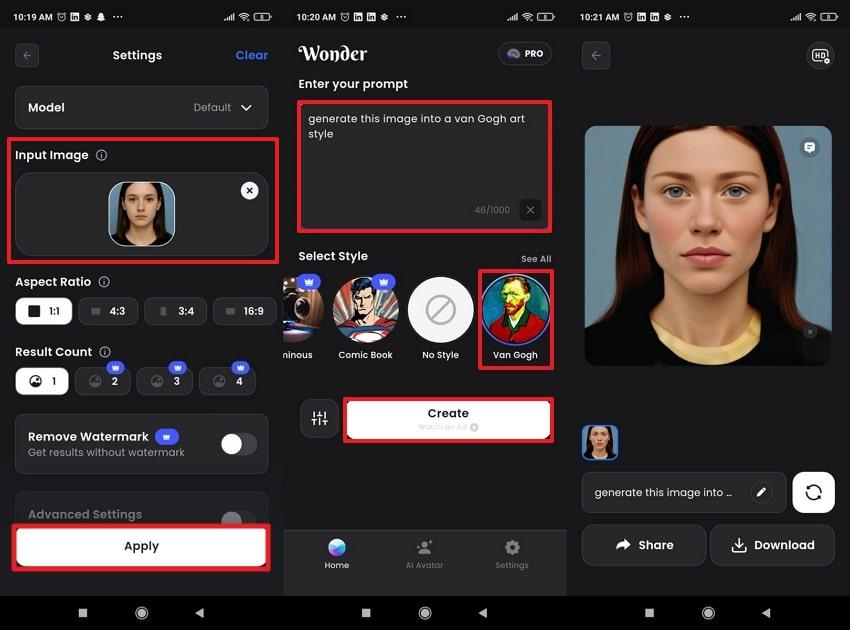 create ai art on wonder ai