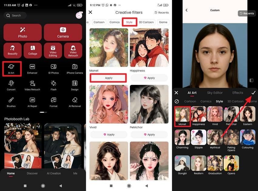 access ai art style on meitu
