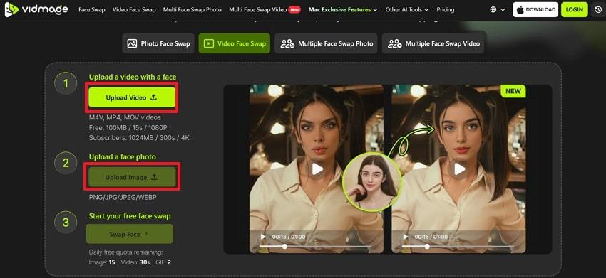 upload video and image for swapping
