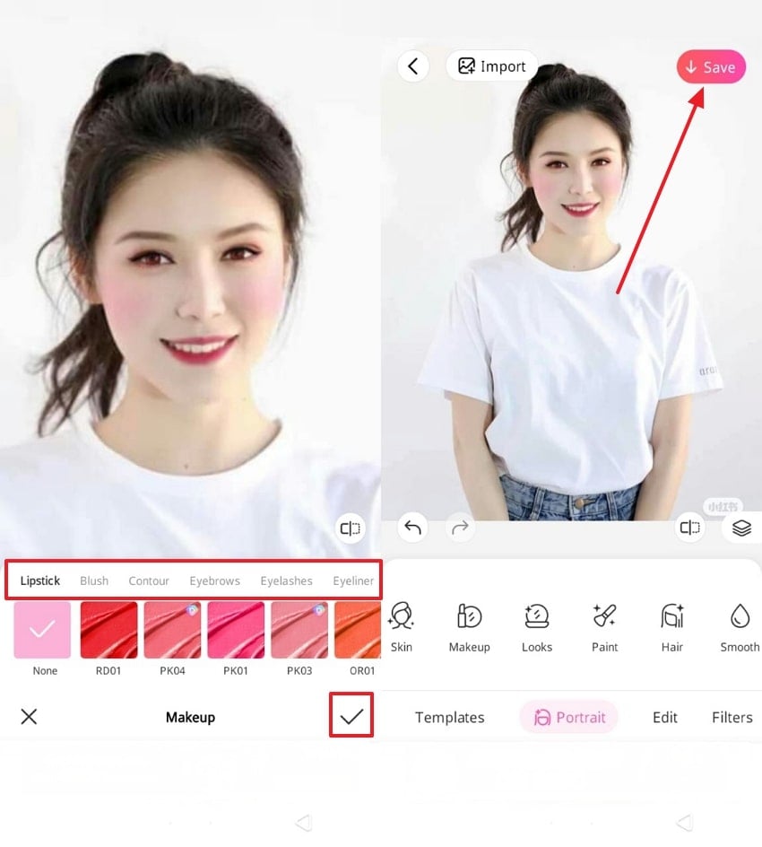 select desired choices and export