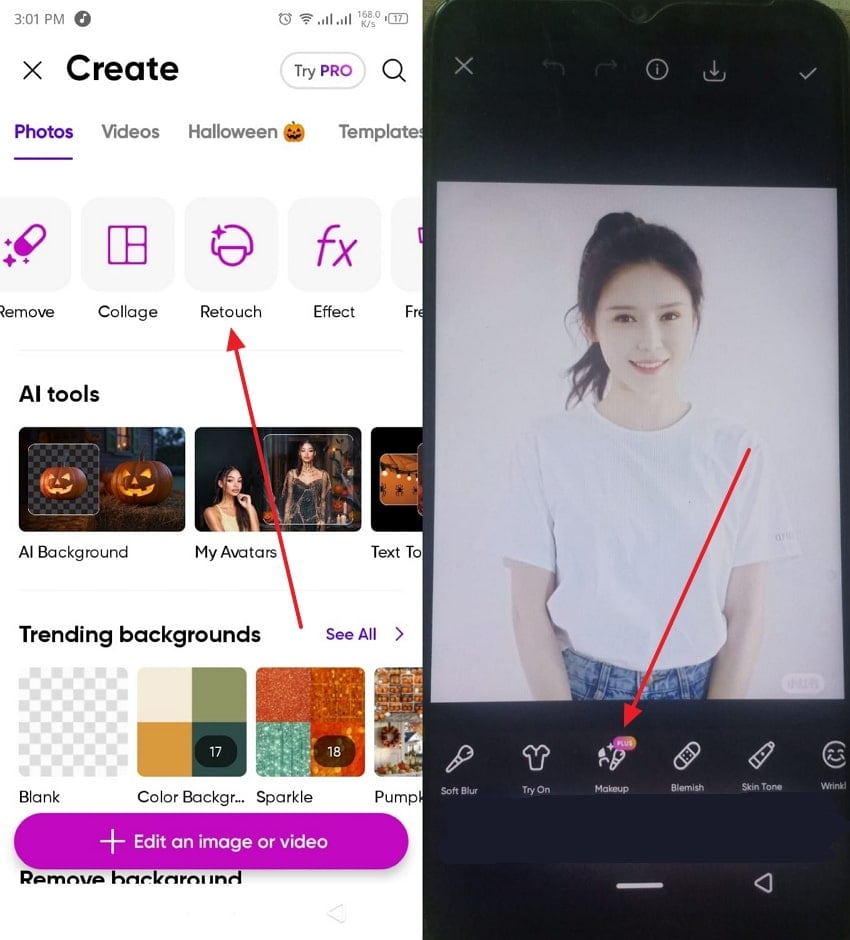 open retouch and choose makeup tool