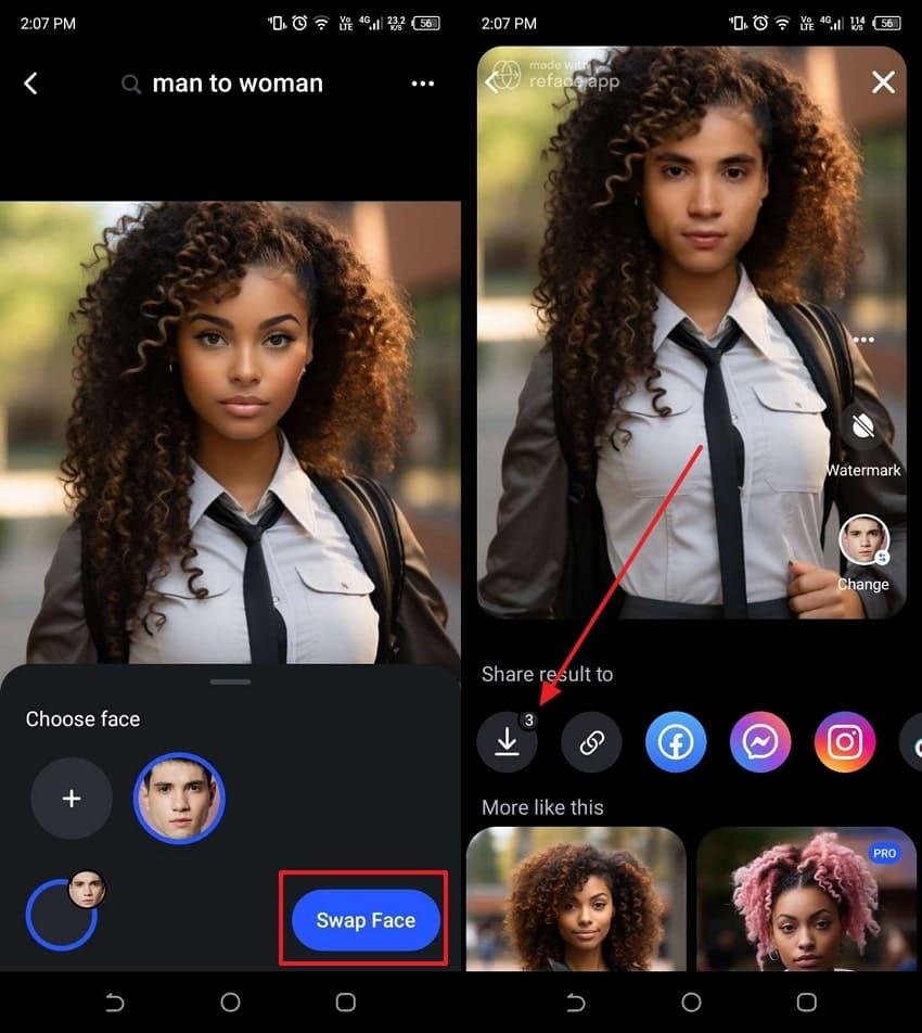 swap gender face through reface