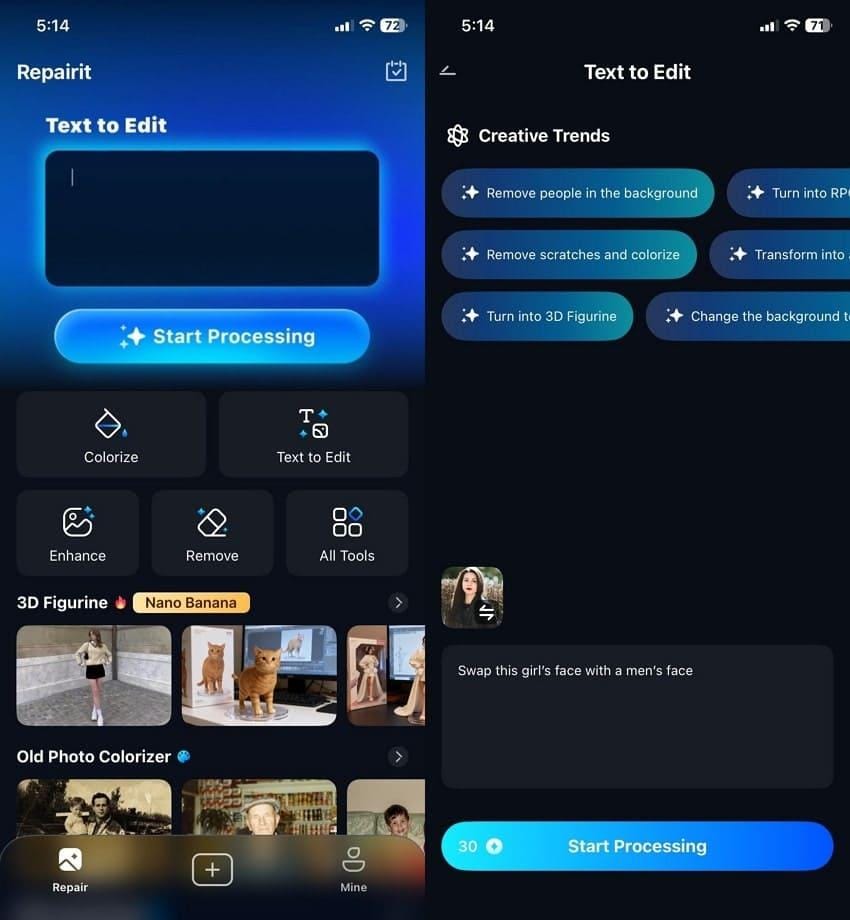 choose text to edit on repairit