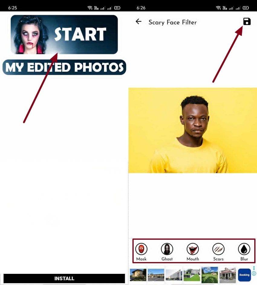 apply scary face filter