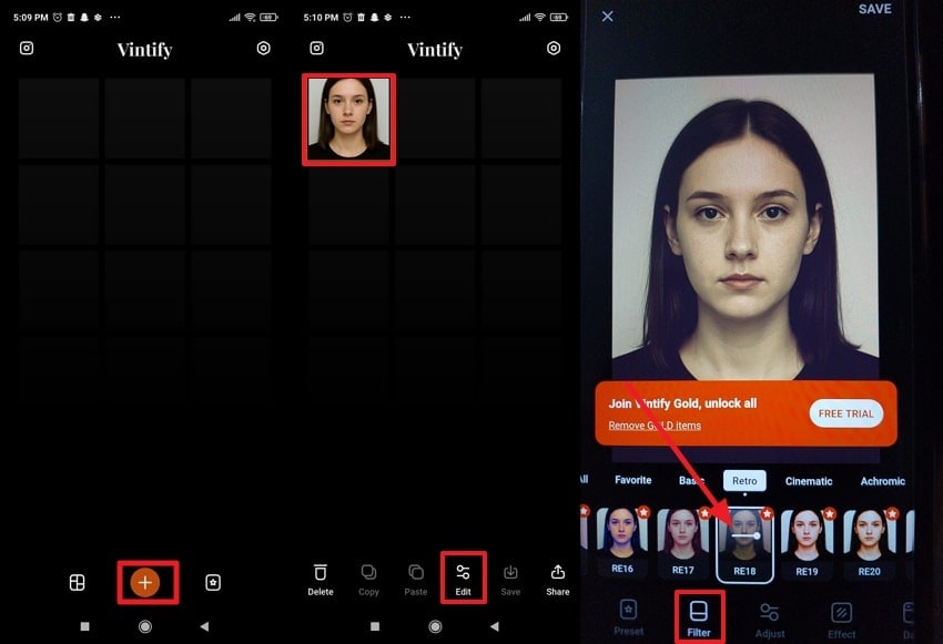 vintify retro filter application
