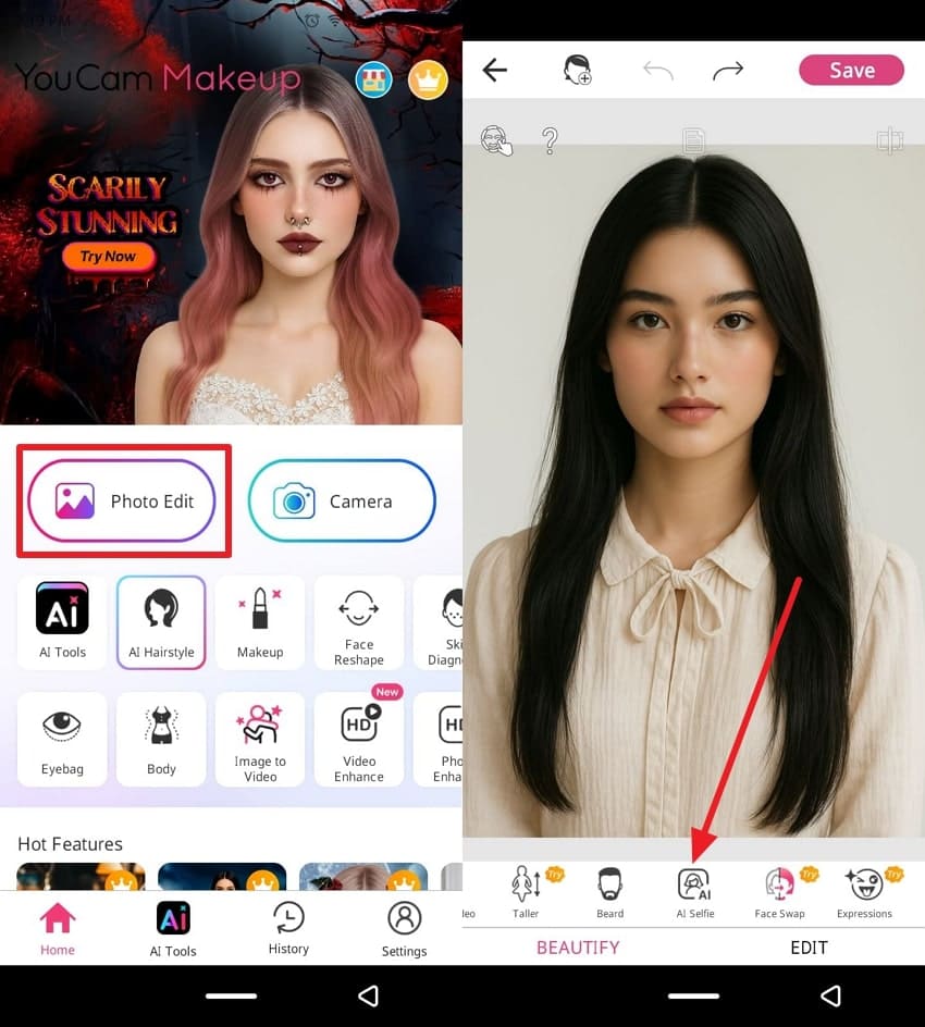upload image and select ai selfie
