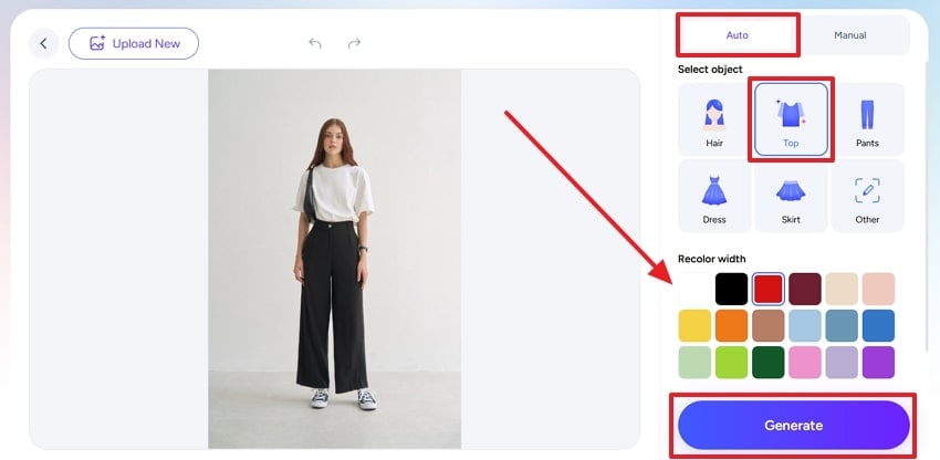 select shirt color and generate