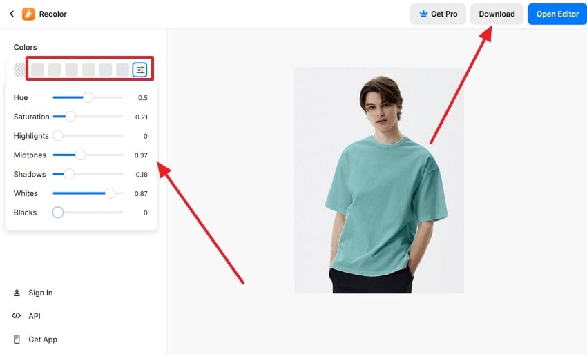 adjust shirt color and download