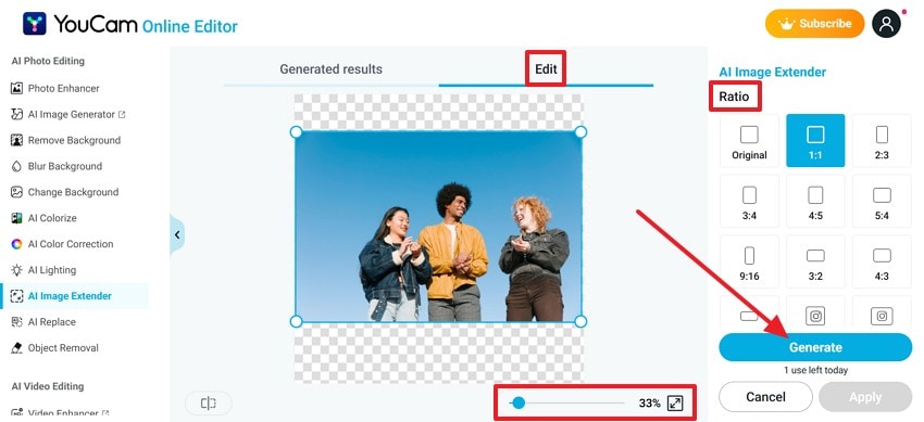 choose ratio and generate