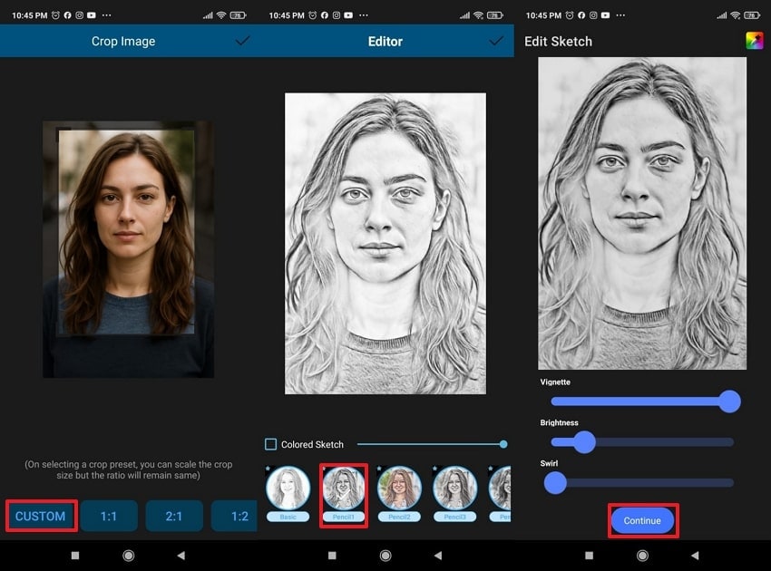 apply pencil filter on sketch maker