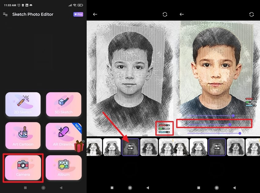 apply sketch filter on editor
