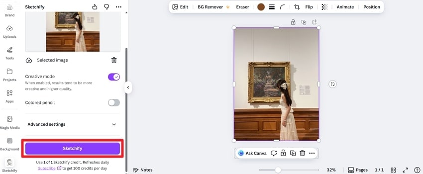 open canva and use sketchify