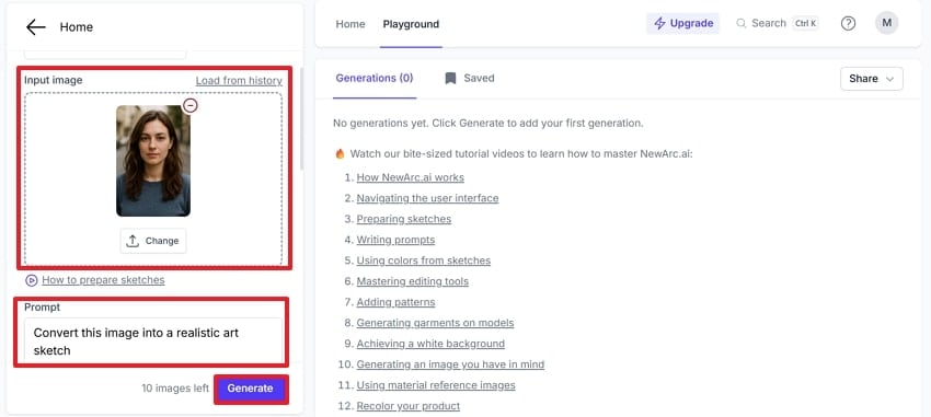 upload image and add prompt on newarc