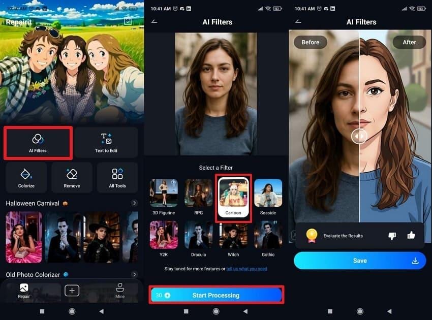 select cartoon filter on repairit
