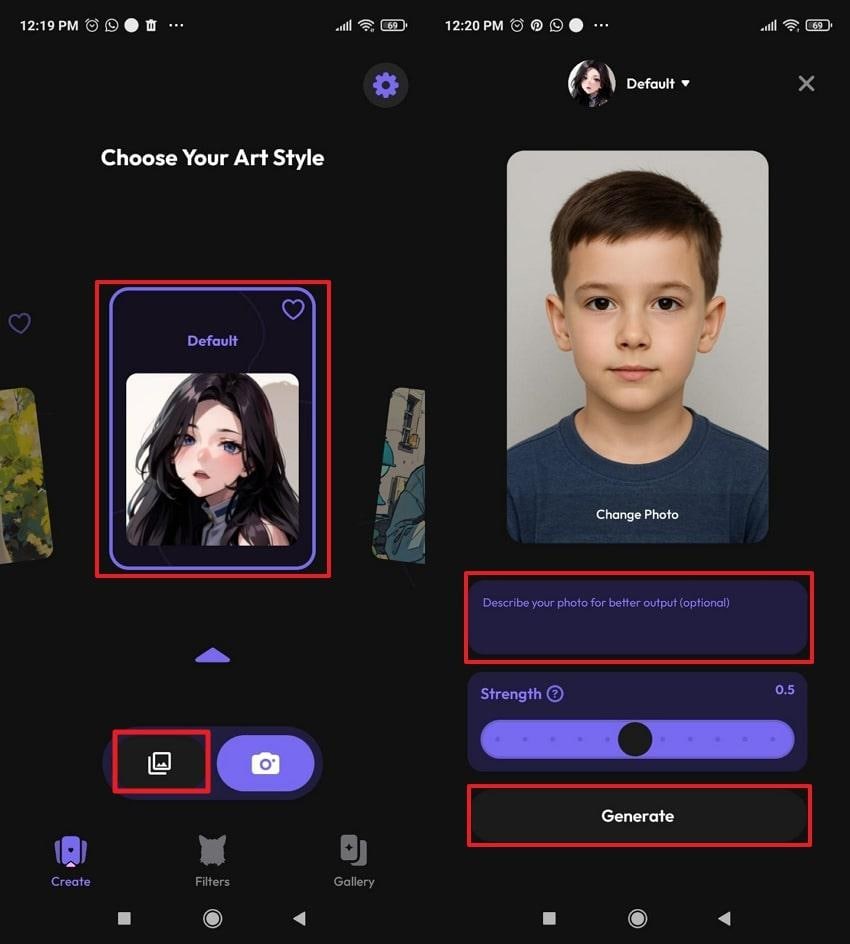 select anime filter and upload image