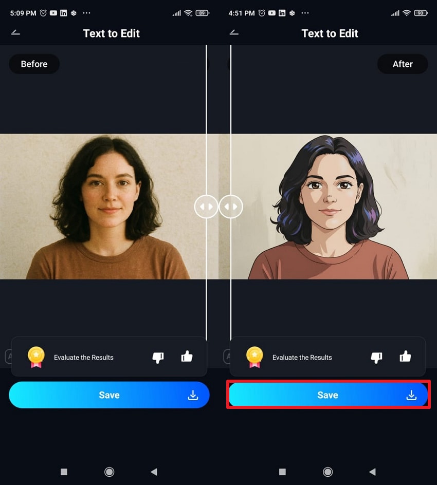 save generated anime filter photo