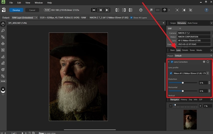 perform image lens correction
