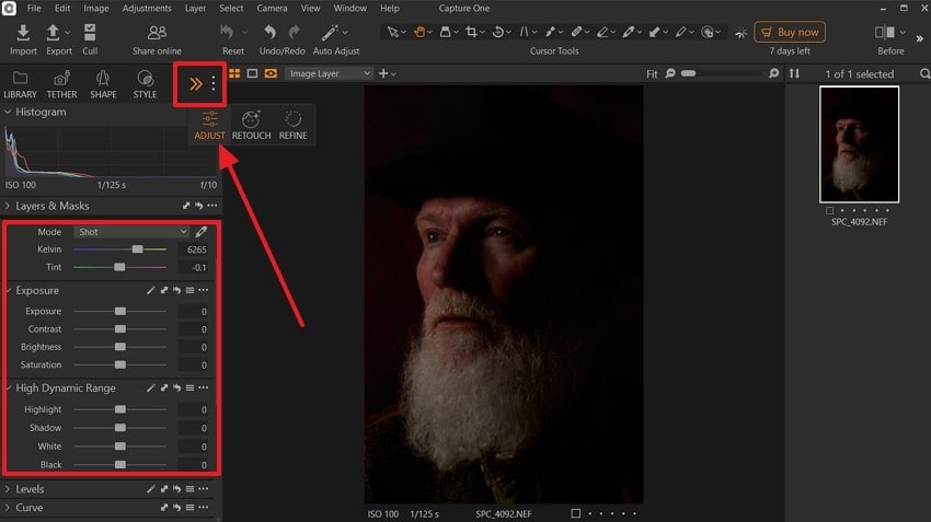 open adjust on capture one