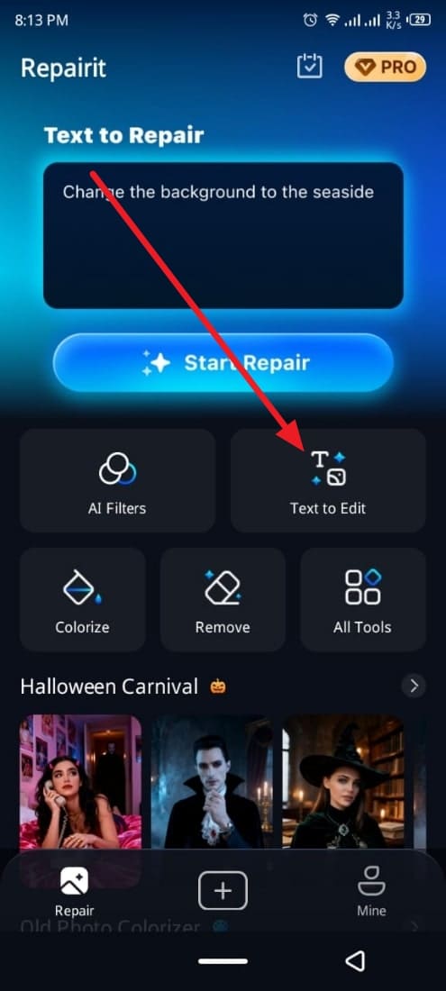 open text to edit feature