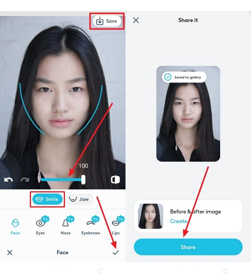 apply smile option and save