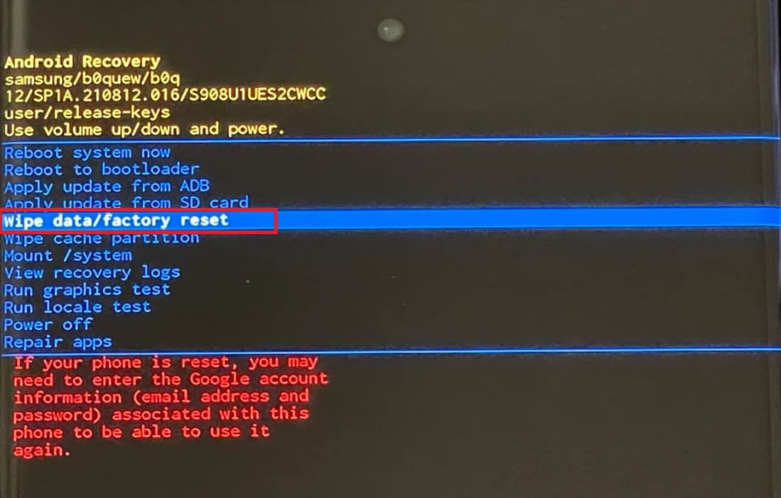 samsung phone wipe data or factory reset option