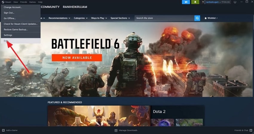 exit steam for battlefield 6 issue