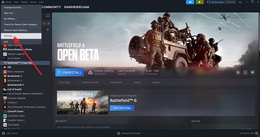 access steam settings