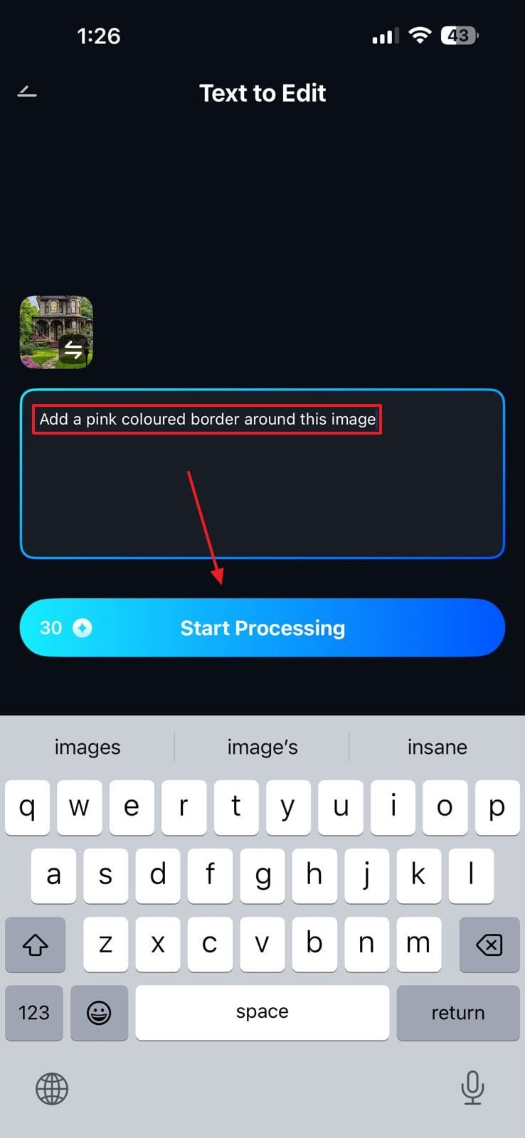 add image and prompt start processing