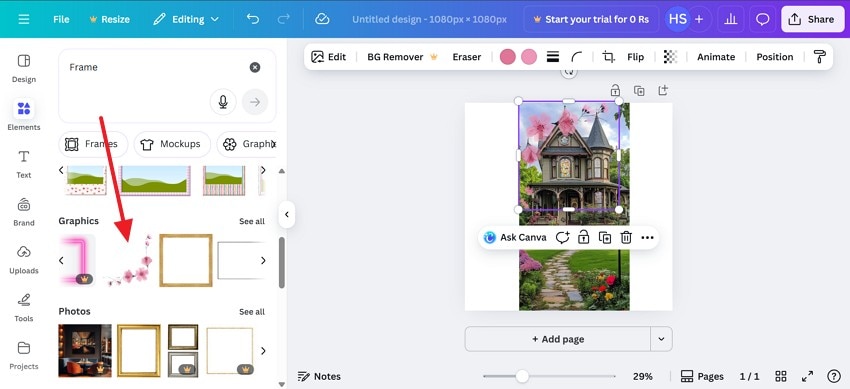 add and customize frame canva