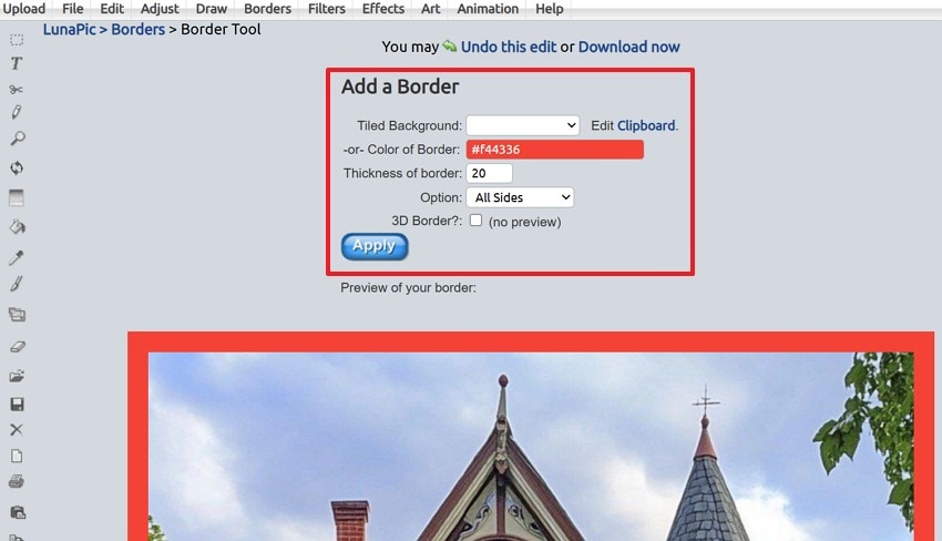 add custom border lunapic