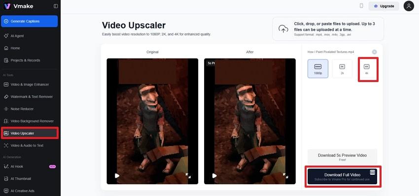 use video upscaler on vmake