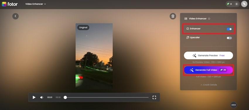 toggle enhancer on fotor