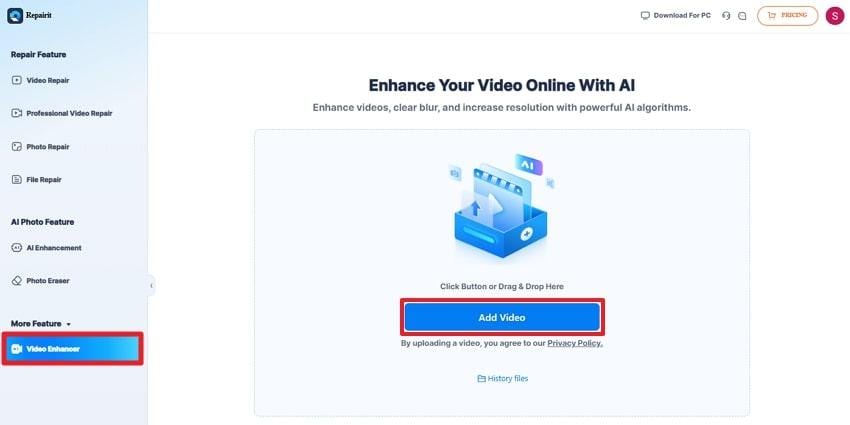 add video on Repairit online