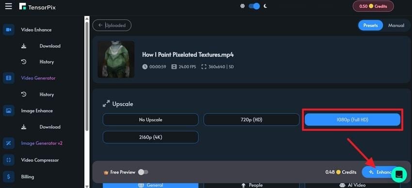 upload and enhance video on tensor