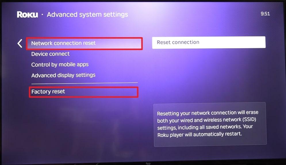 perform factory reset on roku