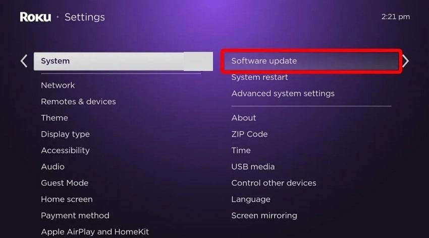 update roku device software