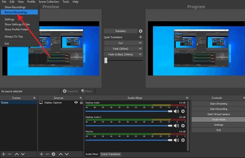 access remux recording on obs