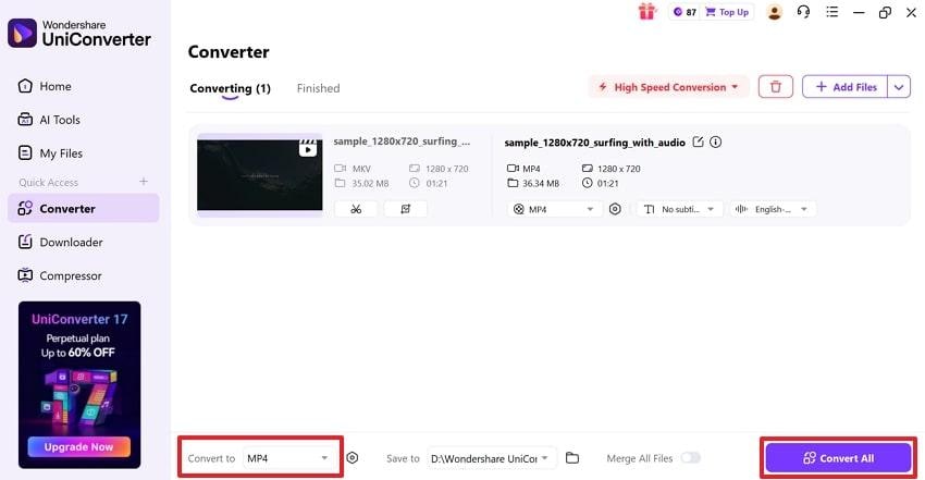 choose mp4 as conversion format