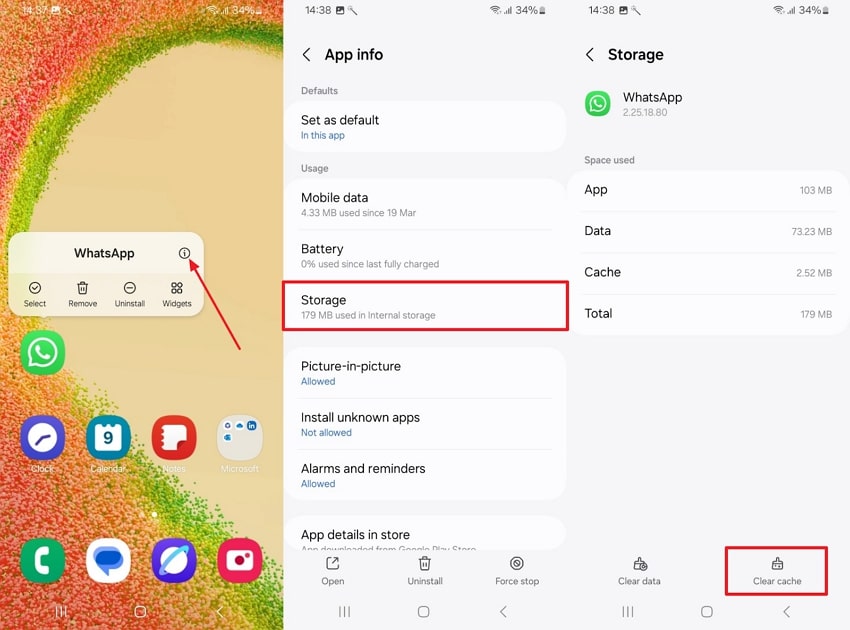 clear whatsapp cache on android