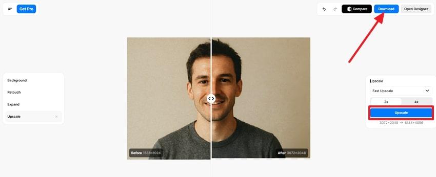 upscale image on pixelcut