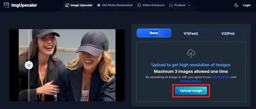 insert photo on imgupscaler