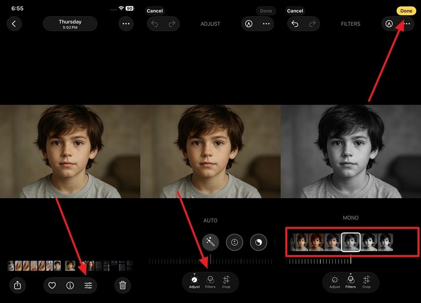 photos app mono filter on iphone